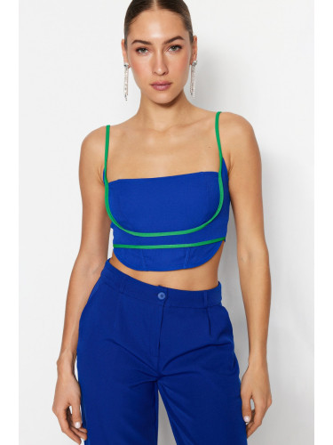 Trendyol Blue-Green Crop Piping Woven Bustier