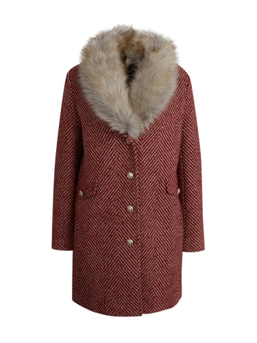 Orsay Women's Red Patterned Faux Fur Coat - Women's