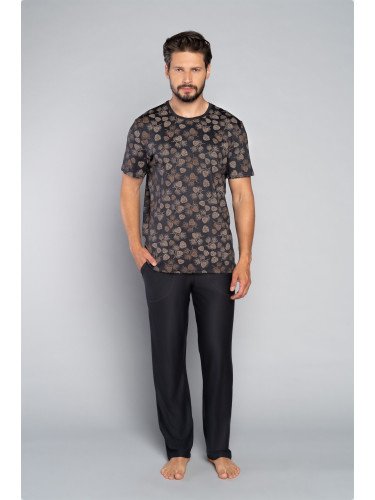Men's pyjamas Pinus, short sleeves, long legs - print/graphite