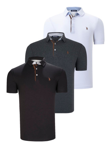 TRIPLE SET T8582 DEWBERRY MENS T-SHIRT-BLACK-WHITE-ANTHRACITE