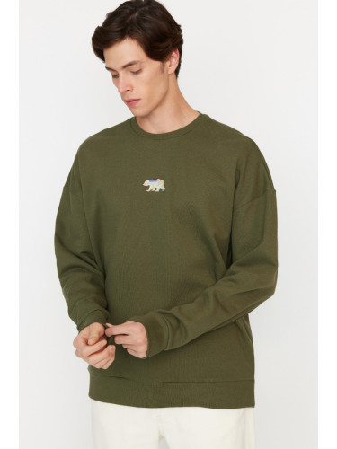 Trendyol Navy Blue Oversize/Wide Cut Fit Animal Embroidered Fleece/Warm Sweatshirt