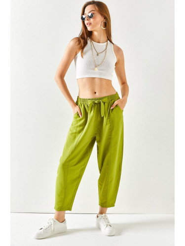 Olalook жените масло зелено бельо торбести панталони с джобове и шевове детайл