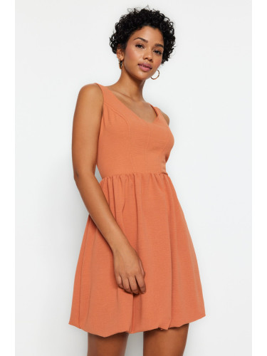 Trendyol канела балон пола тъкани мини тъкани рокля