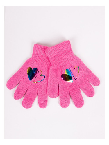 Yoclub Kids's Girls' Five-Finger Gloves With Hologram RED-0068G-AA50-005