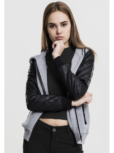 Women's diamond sleeve with zipper hood made of synthetic leather grey/blk