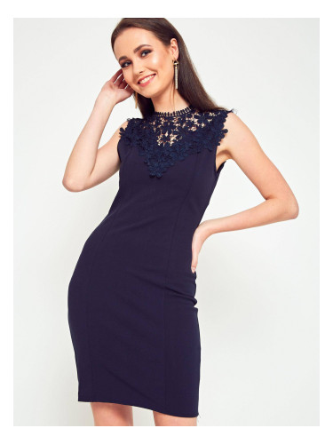 Pencil dress decorated with navy blue lace