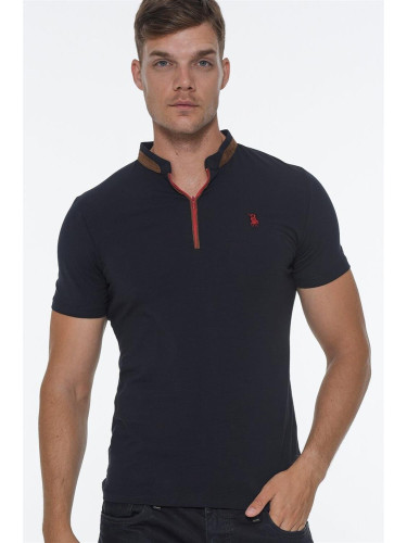 T8571 DEWBERRY ZIPPERED MEN'S T-SHIRT-DARK NAVY BLUE