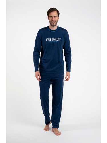 Men's pajamas with long sleeves, long pants - dark blue