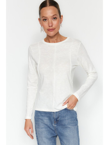 Trendyol Ecru Stitching Detailed Crew Neck Slim Fit Knitted T-Shirt