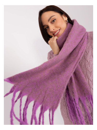 Purple and dark beige scarf with fringe