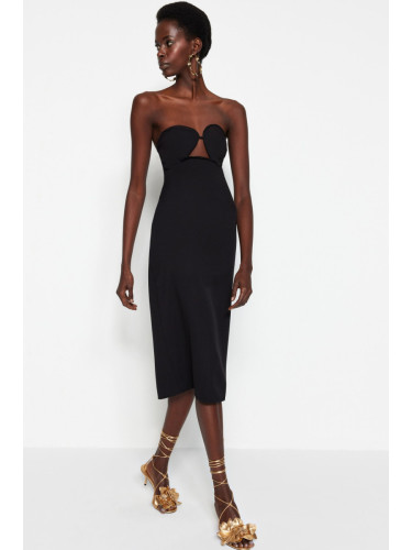 Trendyol черен монтирани прозорец / нарязани тъкани подробно елегантна вечерна рокля