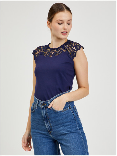 Dark blue women's T-shirt with lace ORSAY - Women