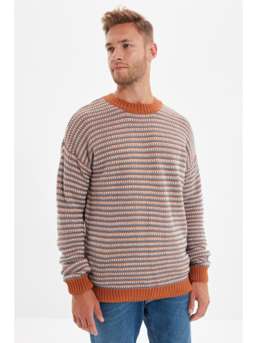 Trendyol Camel Regular Crew Neck Jacquard Sweater