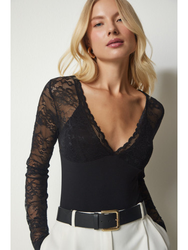 Happiness İstanbul Women's Black Lace Bodysuit