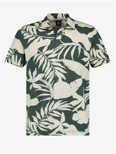 Men's cream-green floral polo shirt LERROS