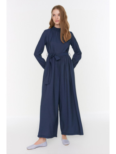 Trendyol Weaving Indigo Belted Jumpsuit with Gipple Collar