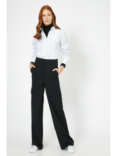 Koton жените черен бутон подробни панталони