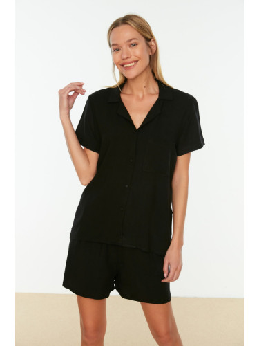 Trendyol Black Viscose Shirt-Short Woven Pajamas Set