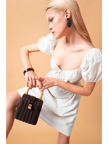 DEFACTO A-Line V Neck Linen Look Mini Short Sleeve Dress