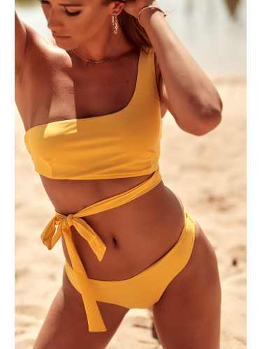 Two-piece asymmetrical yellow swimsuit