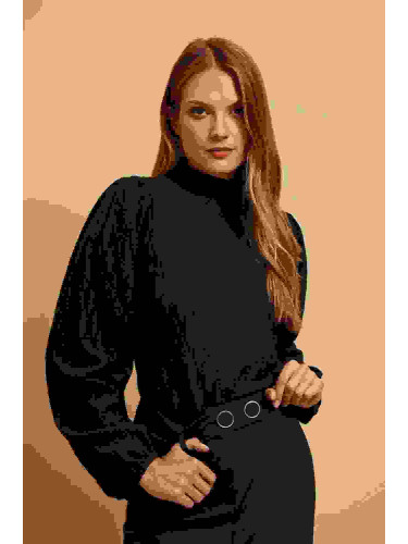 Marisse Black Turtleneck Blouse With Puffed Sleeves