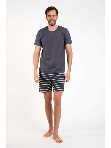 Men's pyjamas Lars, short sleeves, shorts - graphite/graphite print