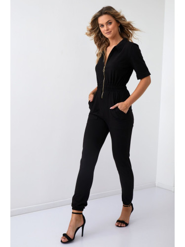 Women's cotton overall with short sleeves in black
