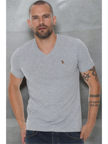 T8568 DEWBERRY V-NECK MEN'S T-SHIRT-DARK GREY
