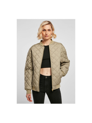 Women's oversized Diamond Quilted Bomber Jacket khaki