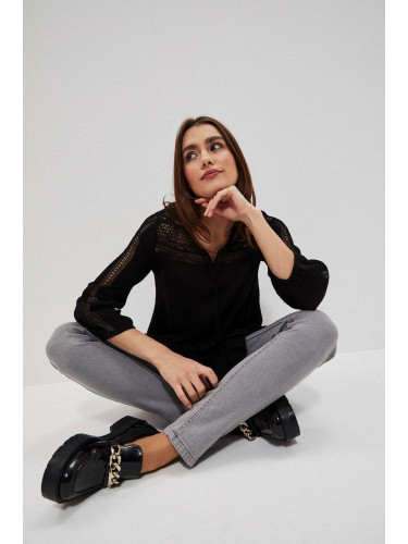 Marisse Viscose Shirt With Fringes L-Ko-3719 Black