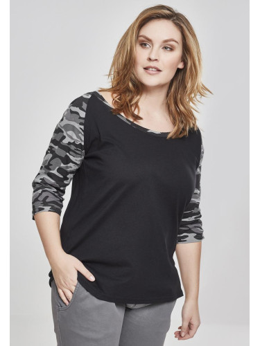 Women's 3/4 Contrast Raglan T-Shirt Black/Dark Camo