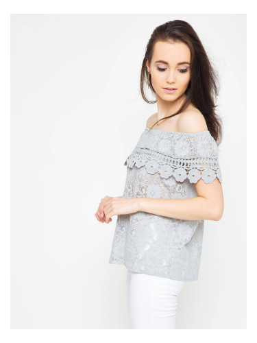 Lace blouse with Spanish neckline gray