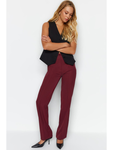 Trendyol Бургундия прав/прав годни висока талия оребрени шевове тъкани панталони