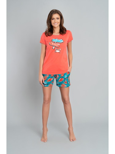 Women's pyjamas Oceania, short sleeves, short legs - coral/print