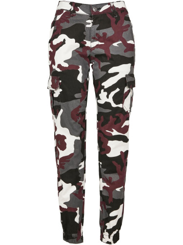 Camo Cargo Women's High Waisted Trousers with Burgundy Mask