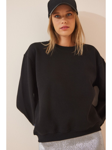 Happiness İstanbul Women's Black Raised Basic Sweatshirt