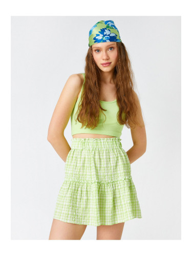 Koton Checked Mini Skirt Ruffled Elastic Waist