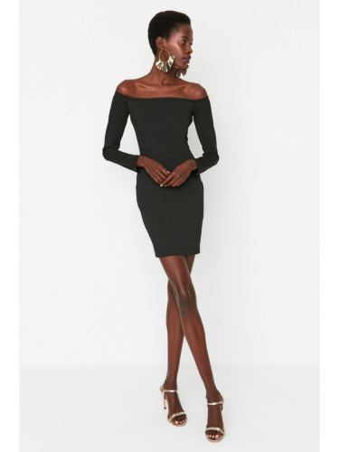 Trendyol черна яка подробни плетени вечерна рокля