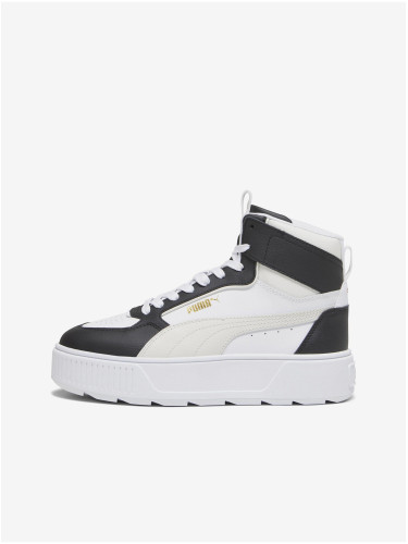 Black and White Women's Leather Ankle Sneakers on Puma Karm Platform - Women