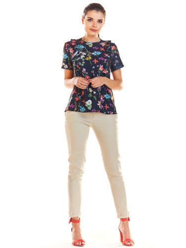 Infinite You Woman's Blouse M198 Navy Blue Flowers