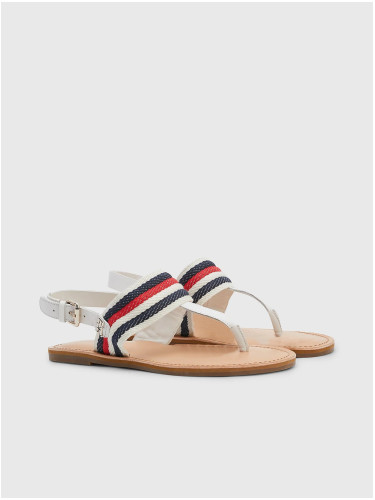 Blue and white women's patterned sandals with leather details by Tommy Hilfiger