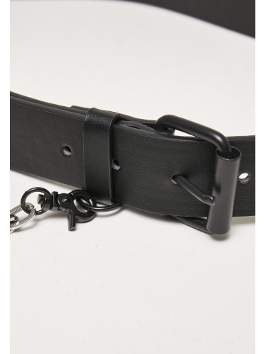 Imitation leather strap with metal chain black