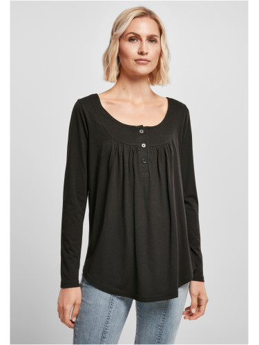 Women's Black Viscose Long Sleeve Button
