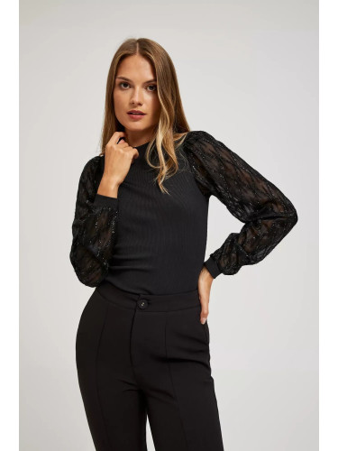 Marisse Black Blouse With Decorative Sleeves
