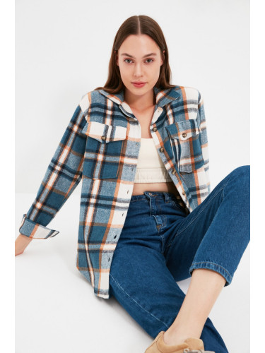 Trendyol Blue Plaid Oversize/Wide Fit Woven Shirt