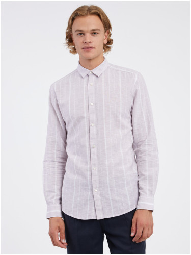Light grey men's striped shirt with linen blend ONLY & SONS Caiden