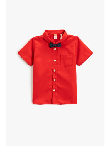 Koton Shirt with Bow Tie Short Sleeved One Pocket