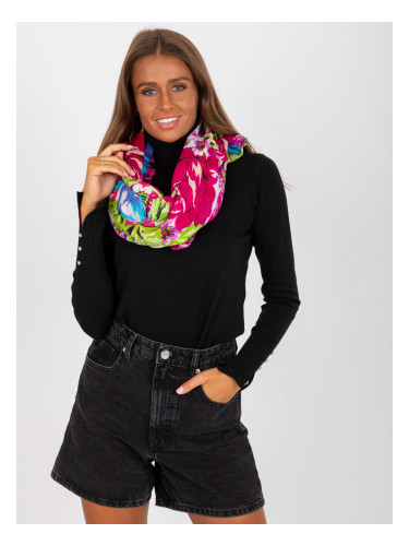 Fuchsia cotton scarf with prints