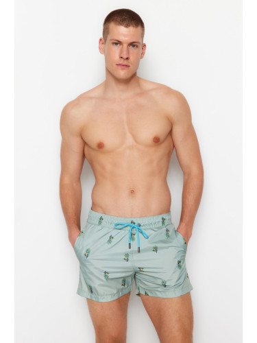 Trendyol Green Short Length Tropical Swim Shorts