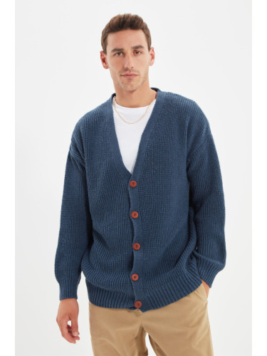 Trendyol Indigo Regular Fit Wool V Neck Basic Knitwear Cardigan